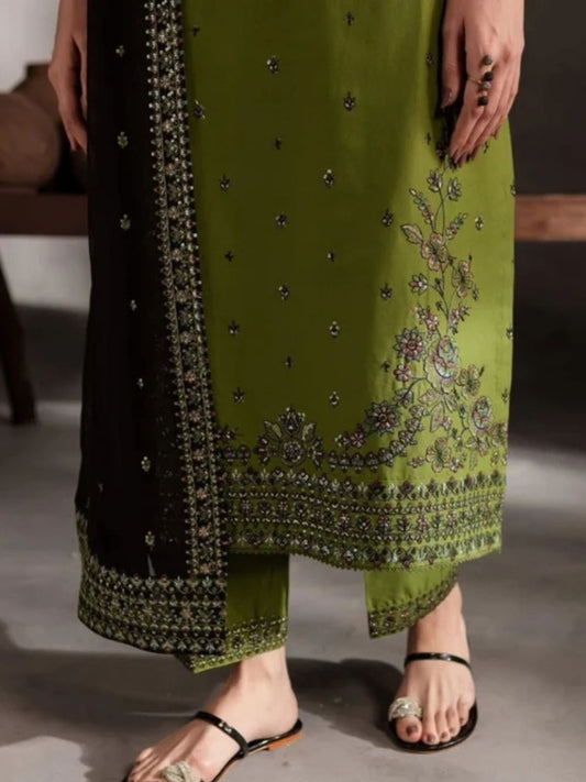 Dhanak 3pc unstitched embroidered winter collection suit