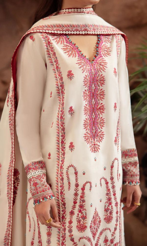 Dhanak 3pc unstitched heavy embroidered suit with heavy embroidered shawl