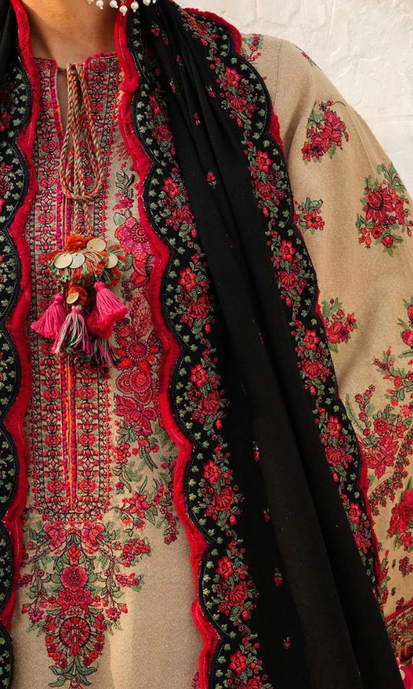 Dhanak 3pc heavy embroidered shirt with embroidered pallu shawl