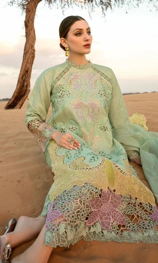 Lawn 3pc heavy embroidered suit with embroidered dupatta and pallu patches