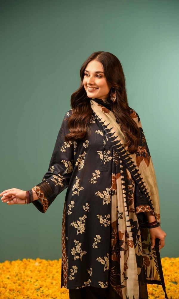 Dhanak 3pc unstitched heavy embroidered suit with poly woolen shawl