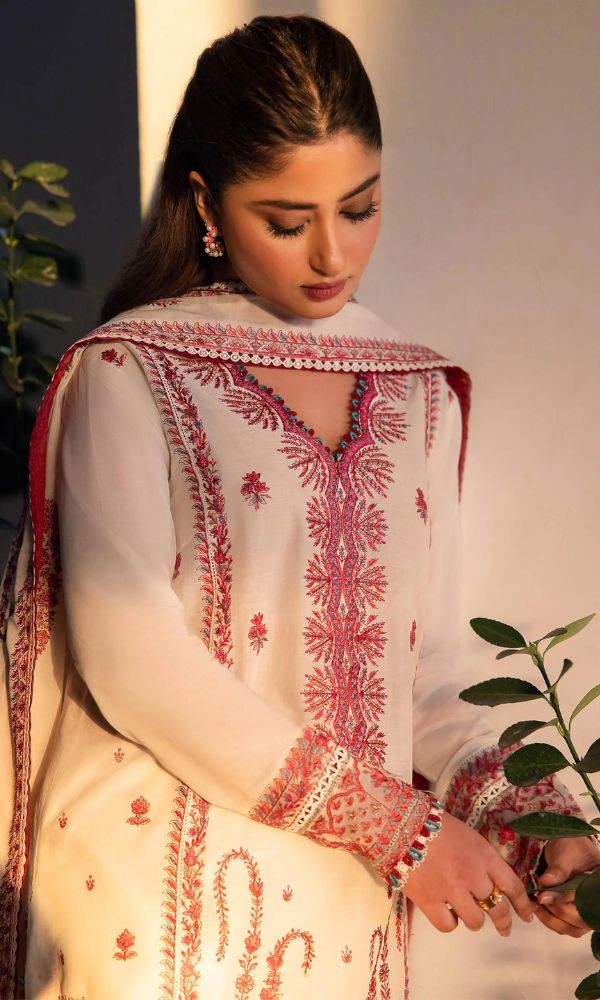 Dhanak 3pc unstitched heavy embroidered suit with heavy embroidered shawl