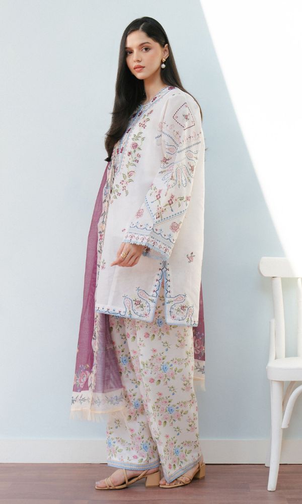 Lawn 3pc unstitched digital printed suit with voil dupatta