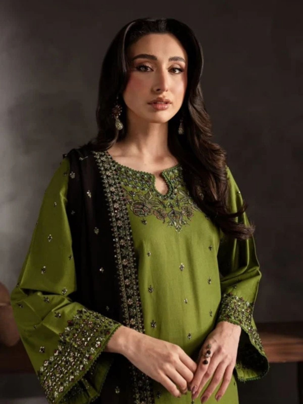 Dhanak 3pc unstitched embroidered winter collection suit