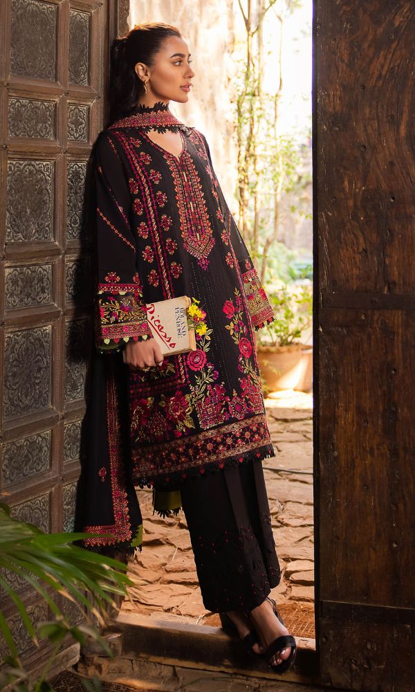 Dhanak 3pc unstitched heavy embroidered suit with heavy embroidered shawl