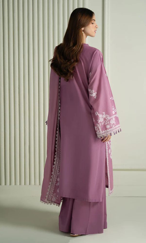 Dhanak 3pc unstitched embroidered suit with embroidered shawl
