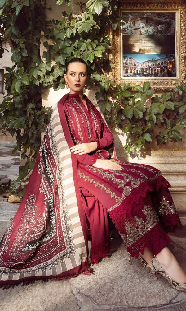 Dhanak 3pc heavy embroidered shirt with wool digital printed shawl