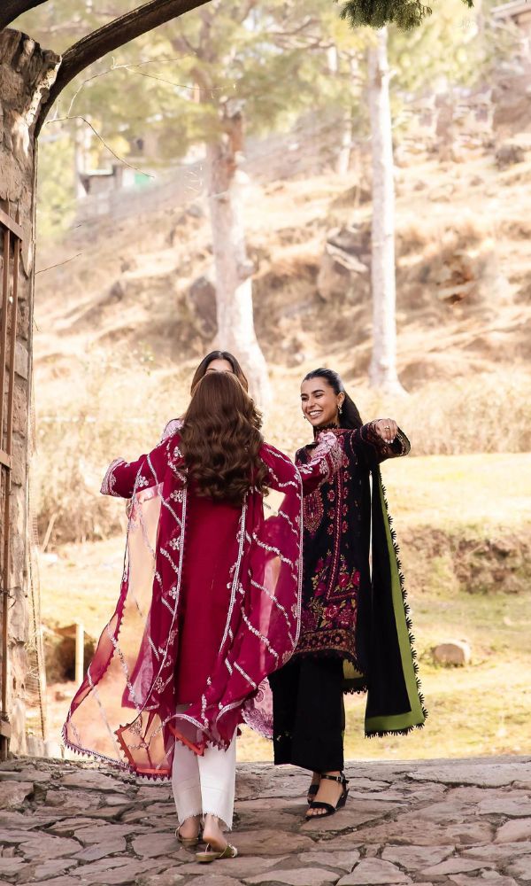 Dhanak 3pc unstitched heavy embroidered suit with heavy embroidered shawl