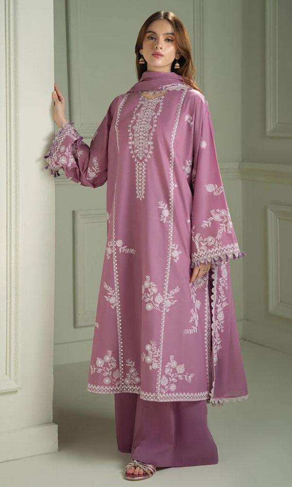 Dhanak 3pc unstitched embroidered suit with embroidered shawl