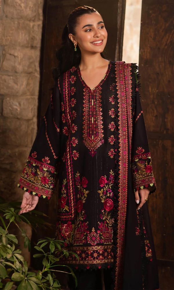 Dhanak 3pc unstitched heavy embroidered suit with heavy embroidered shawl