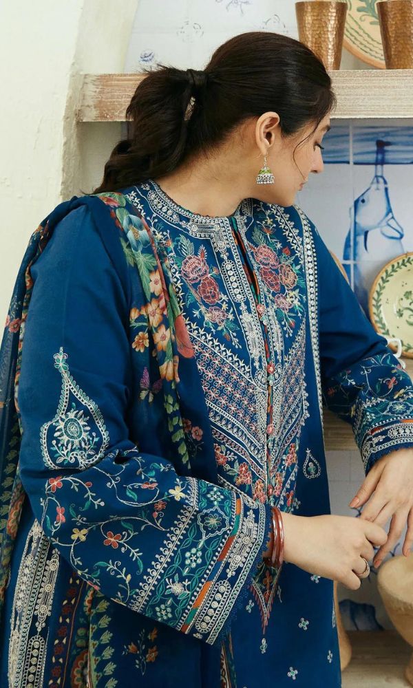Dhanak 3pc unstitched heavy embroidered suit with digital printed wool shawl
