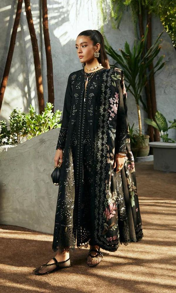 Lawn 3pc heavy chiken kari sequence embroidered suit