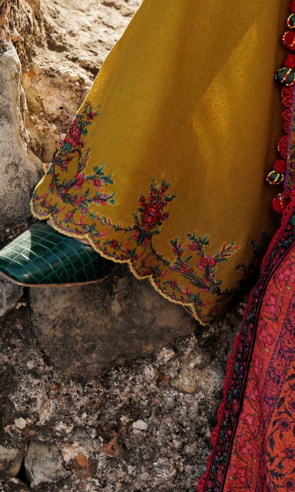 Dhanak unstitched 3pc heavy embroidered suit with wool shawl