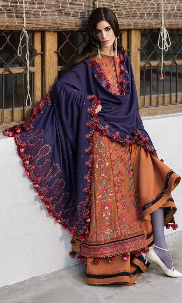 Dhanak 3pc heavy embroidered suit with embroidered shawl