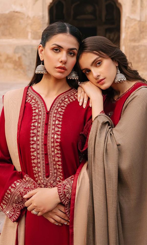 Dhanak 3pc unstitched heavy embroidered suit with heavy embroidered shawl