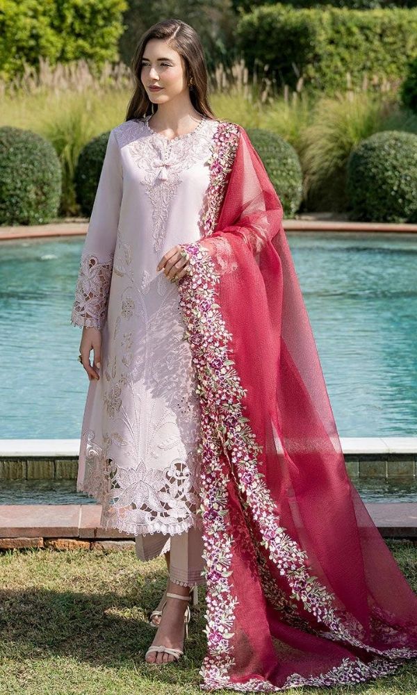 Lawn 3pc heavy embroidered suit with heavy embroidered dupatta