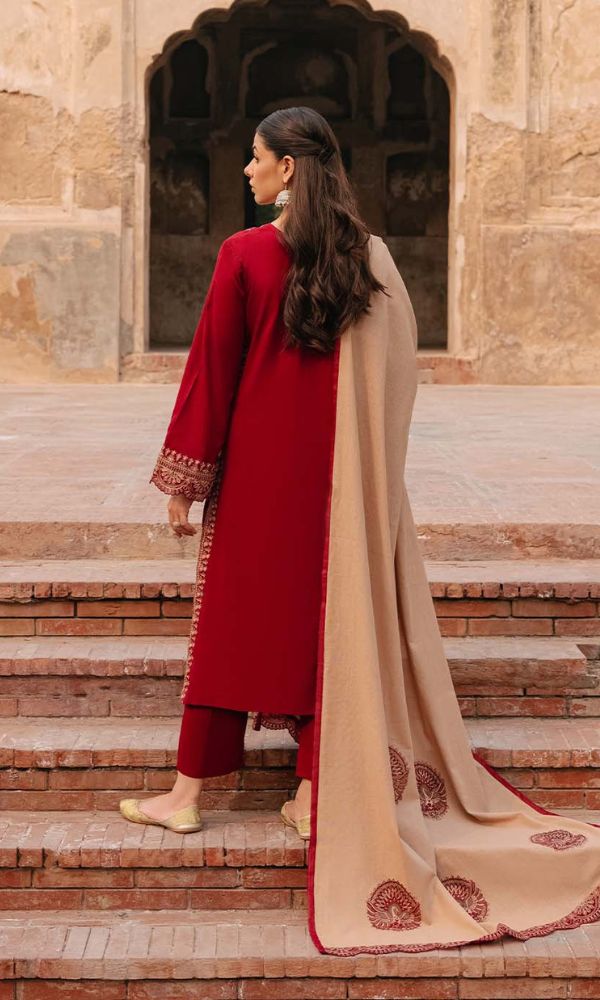 Dhanak 3pc unstitched heavy embroidered suit with heavy embroidered shawl