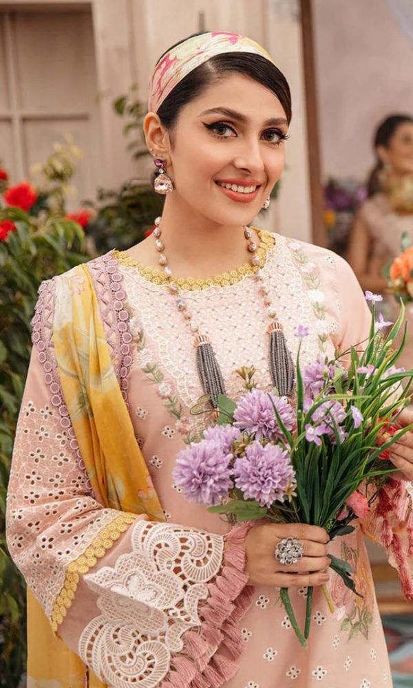 Lawn 3pc unstitched heavy embroidered suit with silk dupatta