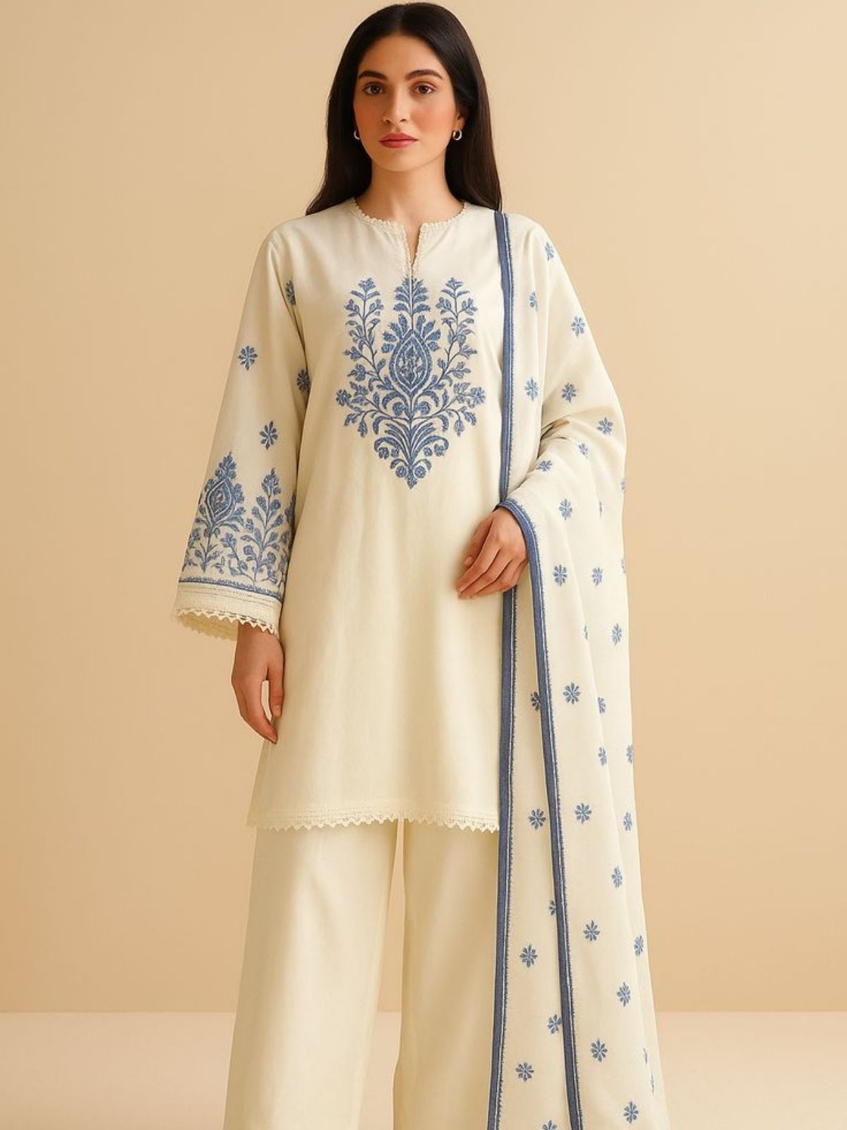 Dhanak 3pc unstitched embroidered winter collection suit