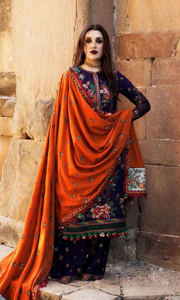 Dhanak 3pc heavy embroidered shirt with dhanak embroidered pallu shawl