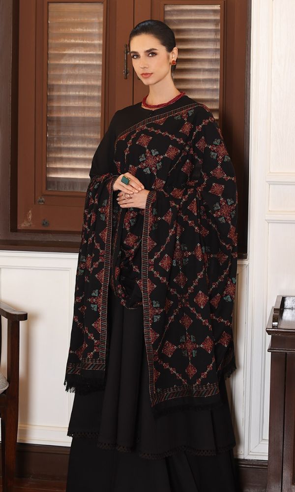 Dhanak 3pc unstitched heavy embroidered suit with heavy embroidered shawl