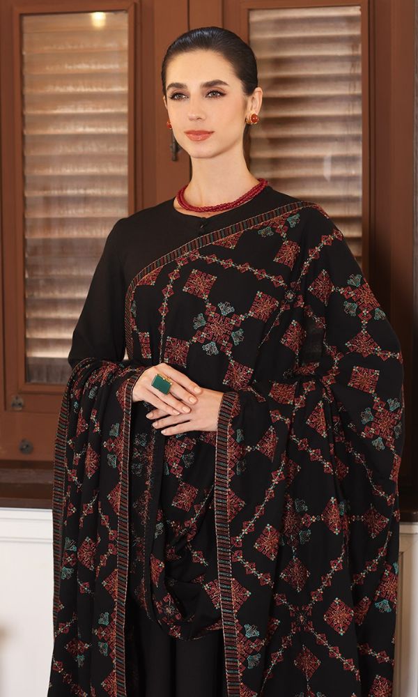 Dhanak 3pc unstitched heavy embroidered suit with heavy embroidered shawl
