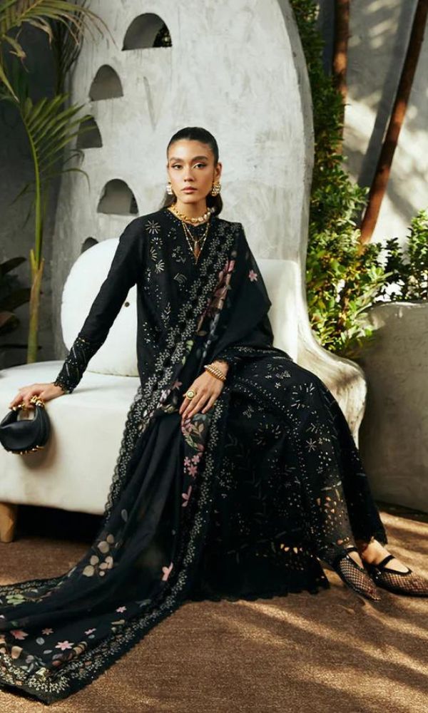 Lawn 3pc heavy chiken kari sequence embroidered suit