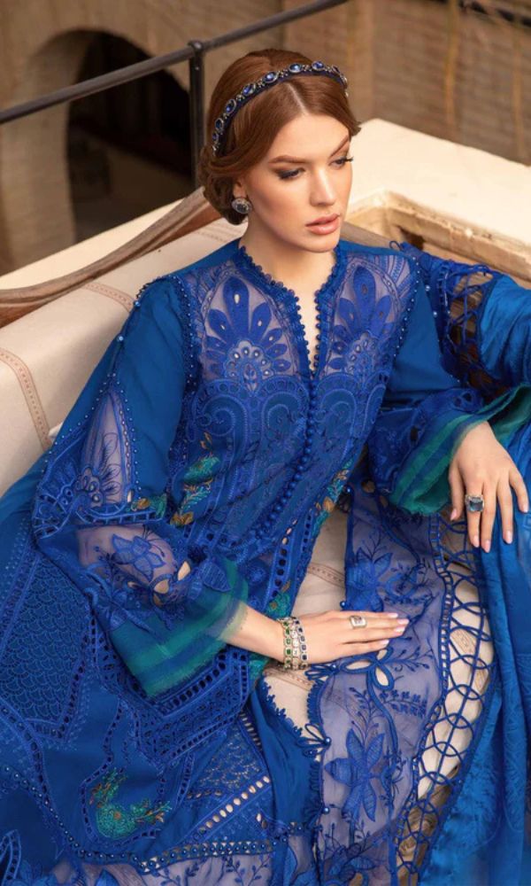 Lawn 3pc fully embroidered suit with 4 sided embroidered dupatta