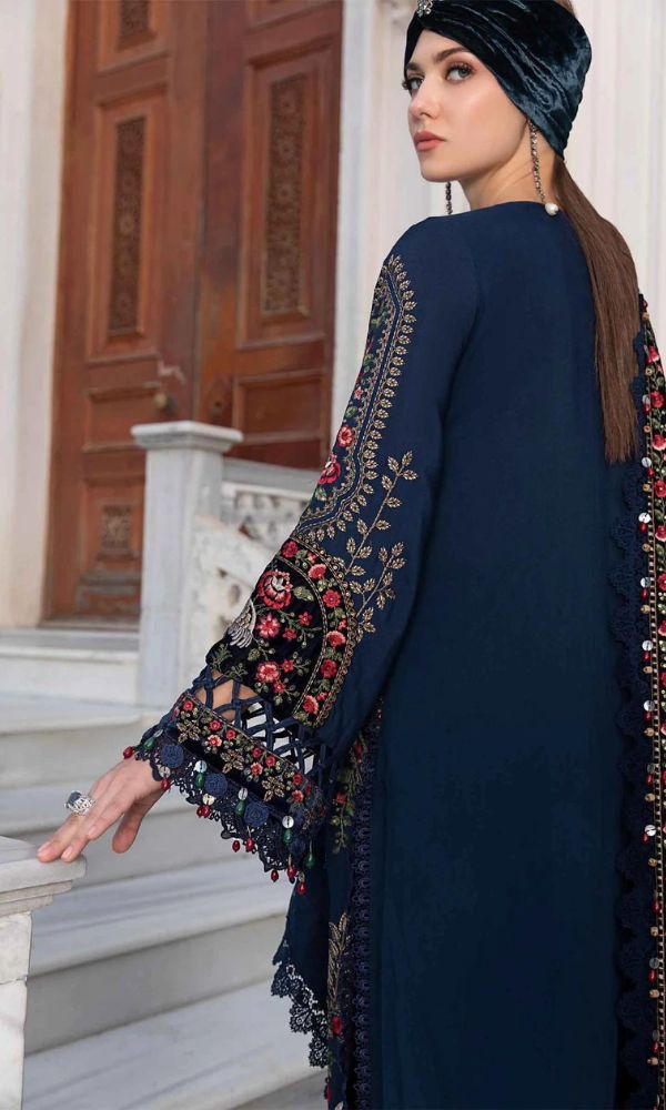 Dhanak 3pc unstitched heavy embroidered suit with velvet work