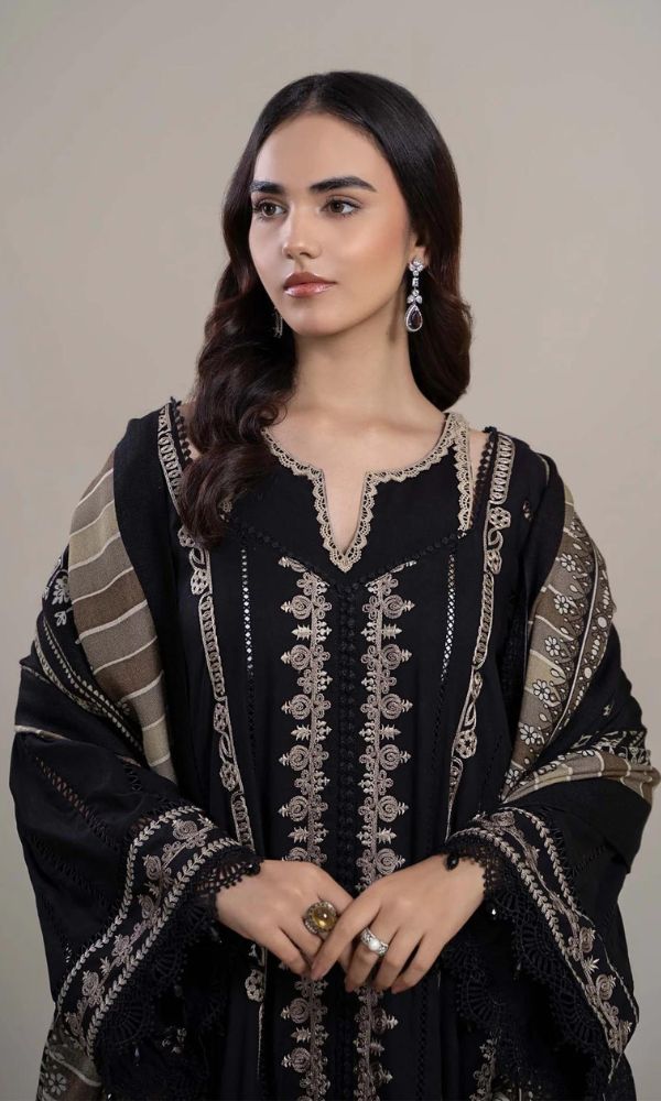 Lawn 3pc unstitched heavy embroidered suit with silk dupatta