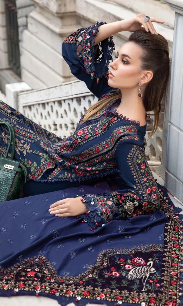 Dhanak 3pc unstitched heavy embroidered suit with velvet work