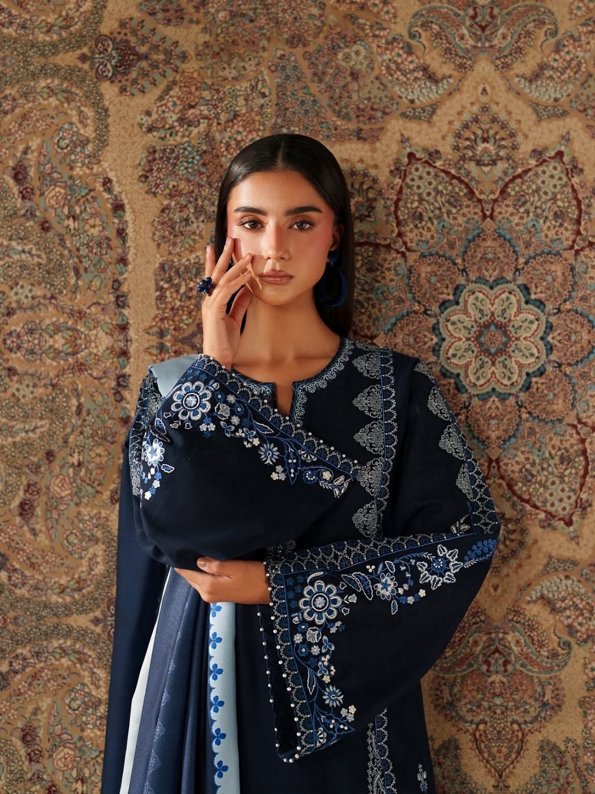 Dhanak 3pc unstitched embroidered winter collection suit