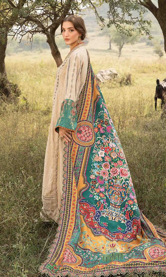 Lawn 3pc unstitched heavy embroidered suit with poly lawn digital printed dupatta