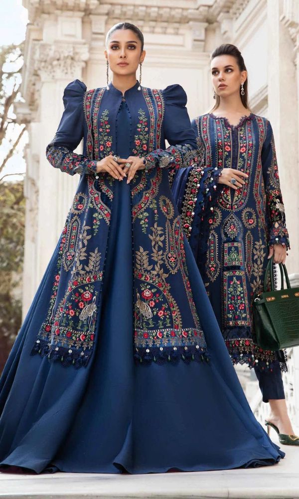 Dhanak 3pc unstitched heavy embroidered suit with velvet work