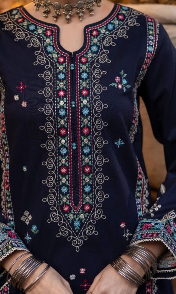 Dhanak 3pc unstitched embroidered suit with digital printed wool shawl