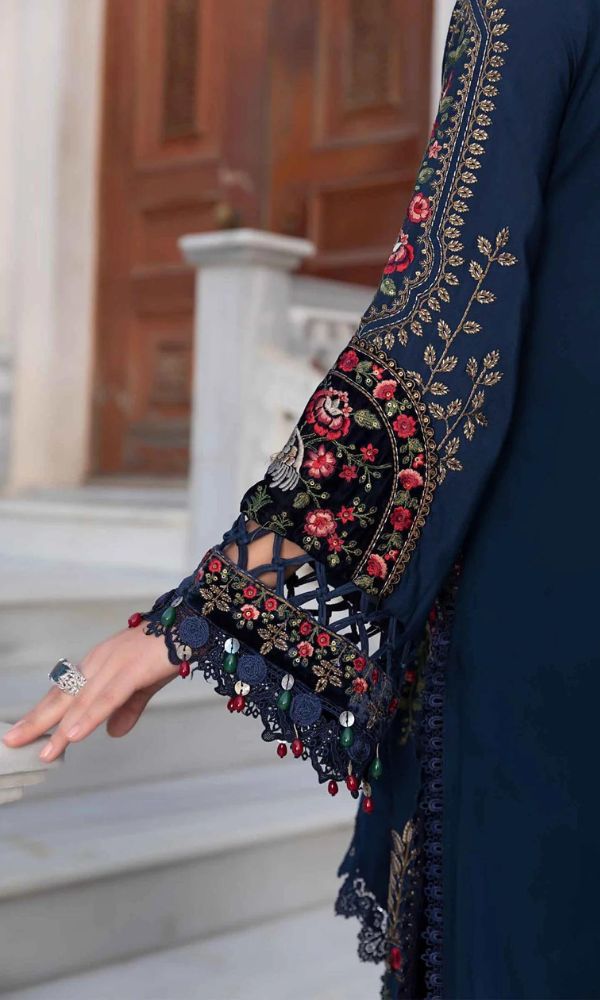 Dhanak 3pc unstitched heavy embroidered suit with velvet work