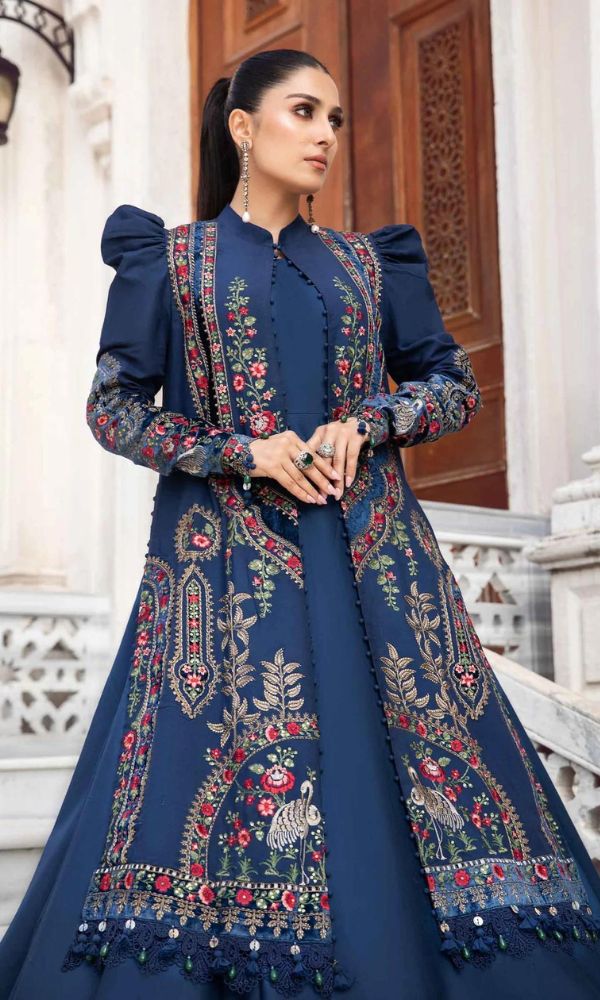 Dhanak 3pc unstitched heavy embroidered suit with velvet work