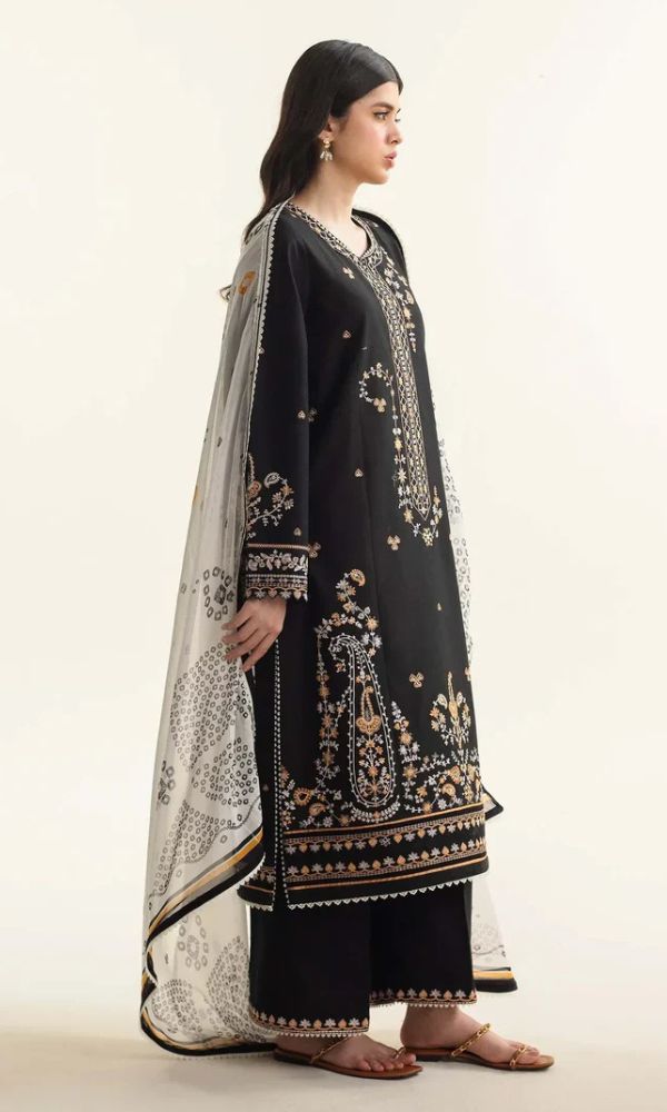 Dhanak 3pc unstitched embroidered suit with dyed silk organza dupatta