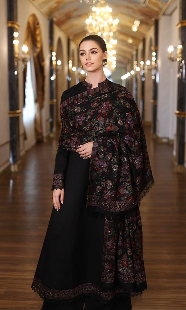 Dhanak 3pc unstitched heavy embroidered suit with heavy embroidered shawl