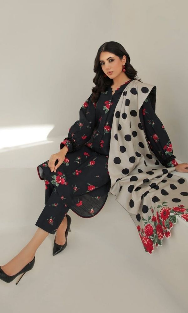 Baroque Unstitched 3pc digital printed suit with same printed shawl