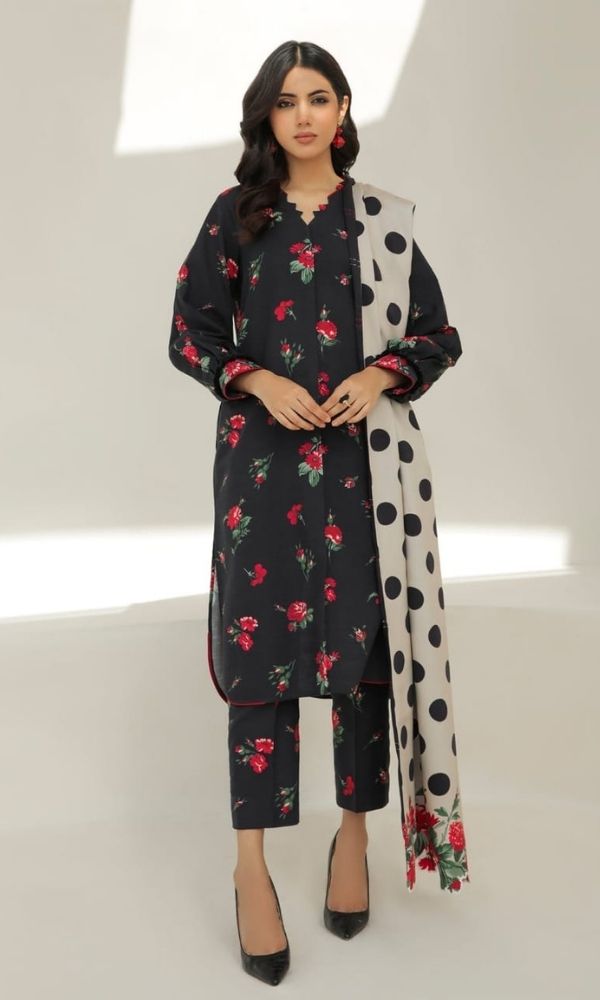 Baroque Unstitched 3pc digital printed suit with same printed shawl