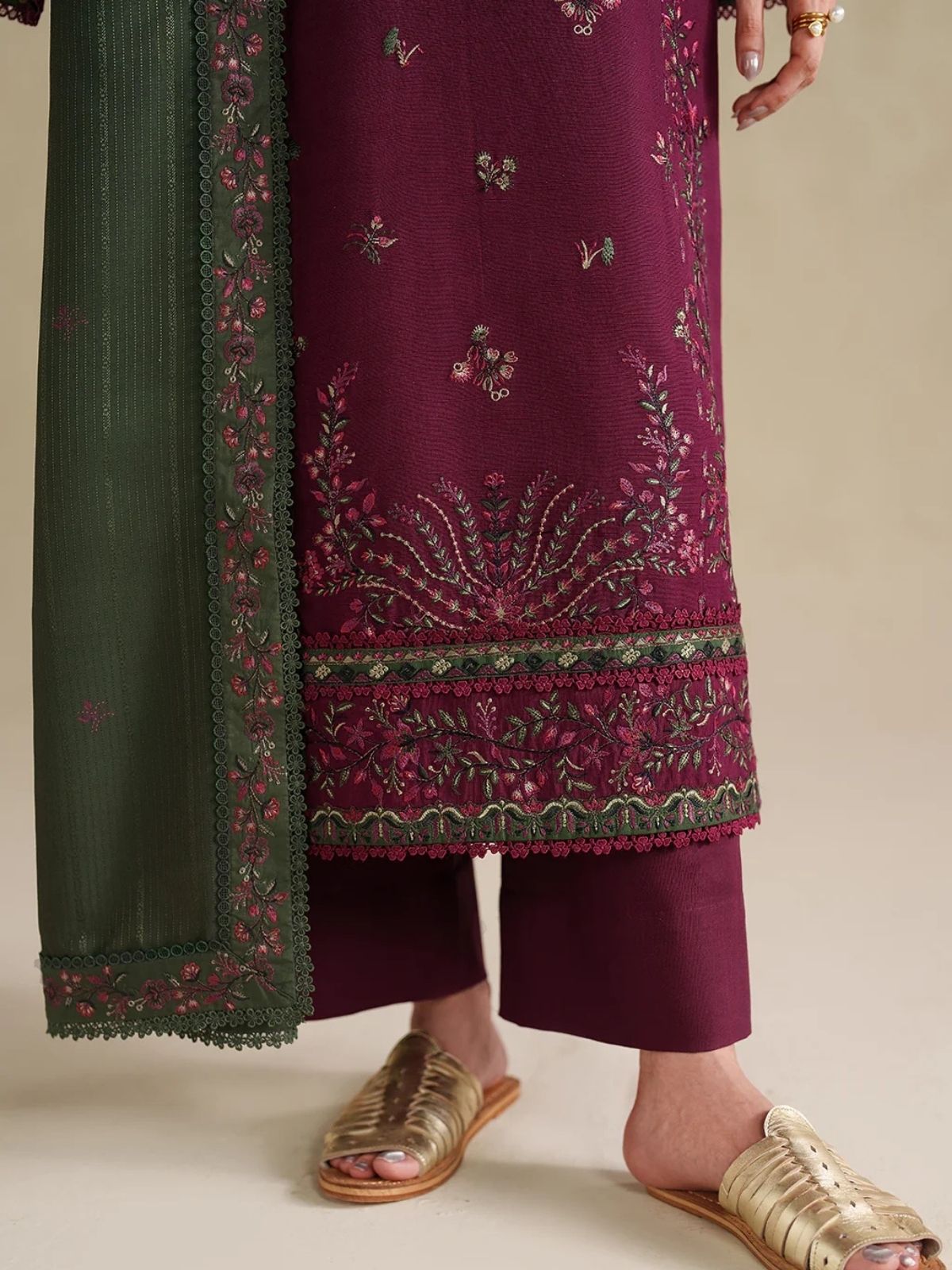 Dhanak 3pc unstitched winter collection embroidered suit
