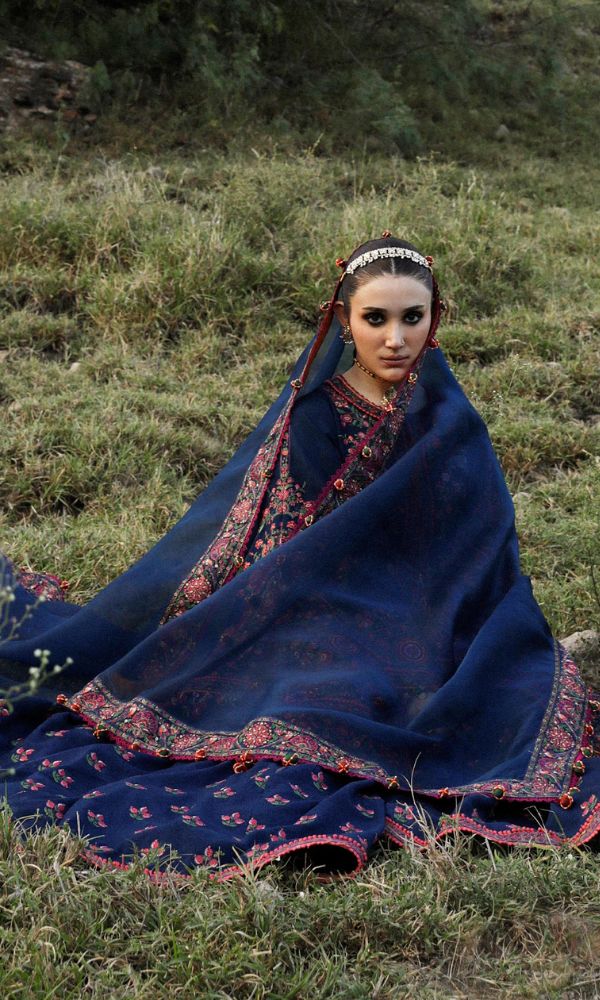 Dhanak 3pc unstitched heavy embroidered suit same embroidered shawl