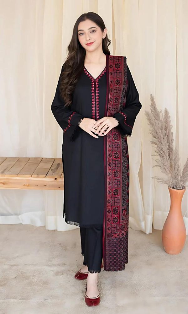 Dhanak3pc unstitched embroidered dress