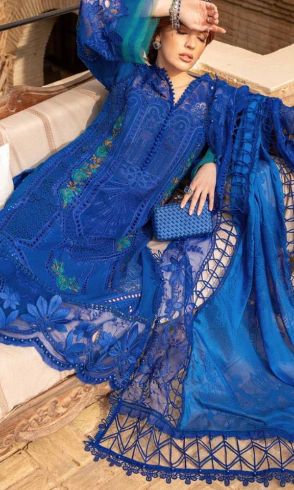 Lawn 3pc fully embroidered suit with 4 sided embroidered dupatta