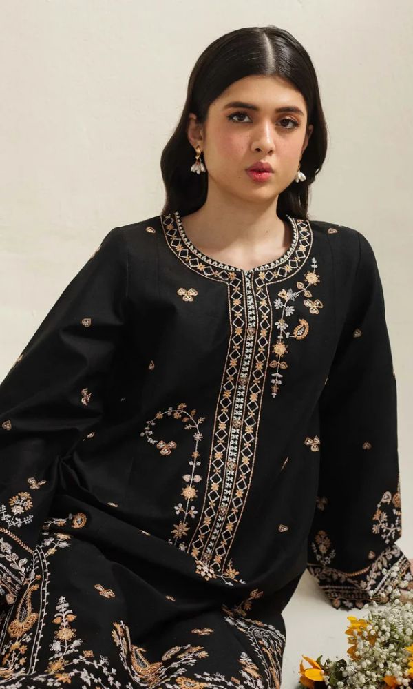 Dhanak 3pc unstitched embroidered suit with dyed silk organza dupatta