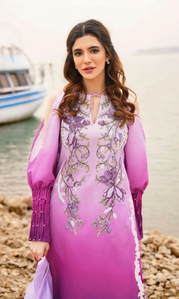 Lawn 3pc unstitched digital printed plus embroidered shirt with monar digital printed dupatta