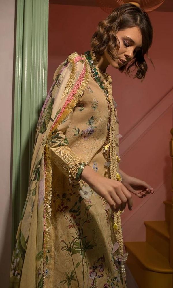Lawn 3pc digital printed suit with patched and silk dupatta