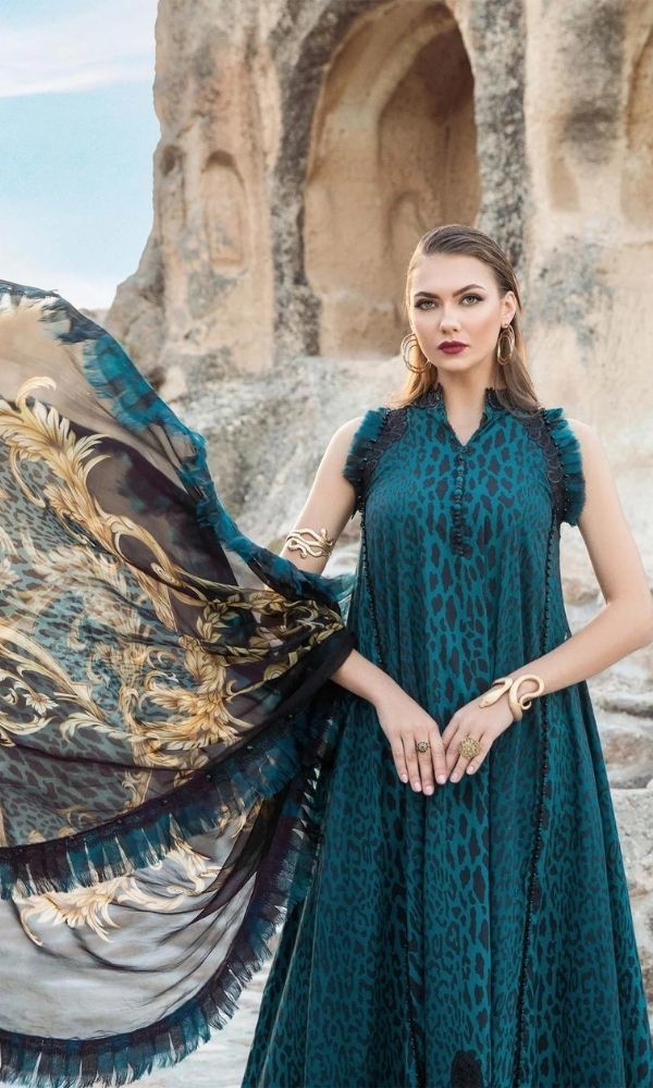 Lawn 3pc digital printed suit with patches and silk printed dupatta