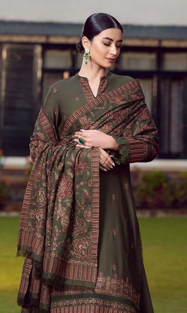 3pc unstitched dhahnak fully embroidered shirt with dhanak embroidered shawl